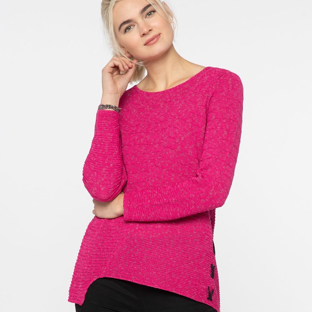 NWT NIC+ZOE Crossstitch Sweater Pink Lace Up Size Medium M NEW - Picture 1 of 13